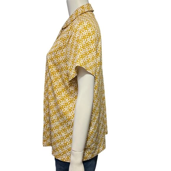Modcloth Womens Yellow and White Floral Short Sleeve Button Down Shirt Size XL - Picture 4 of 10